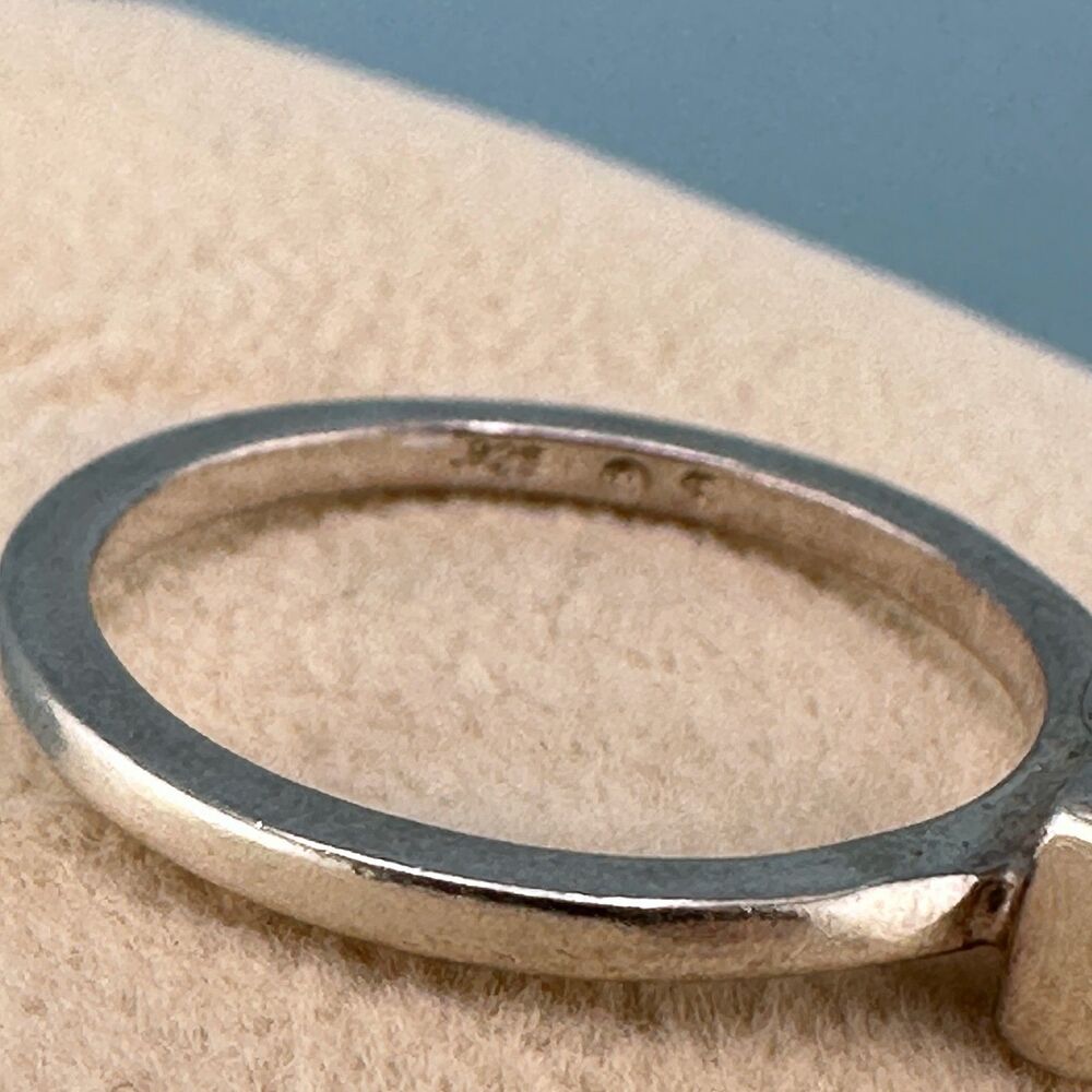 Vintage 925 Sterling Silver Turquoise Ring Square Minimalist Dainty Size 7.75" - Picture 4 of 12